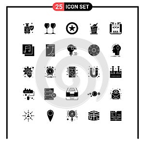 Modern Set of 25 Solid Glyphs Pictograph of albums, engineering design, favorite, blueprint, celebration