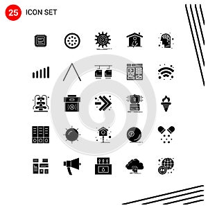 Modern Set of 25 Solid Glyphs Pictograph of artificial, enrgy, setting, house, progress