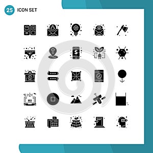 Modern Set of 25 Solid Glyphs Pictograph of ax, find, message, eye, attachment