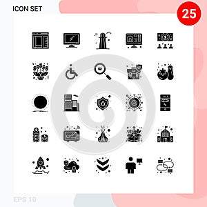 Modern Set of 25 Solid Glyphs Pictograph of business, printing, imac, computer, canada tower