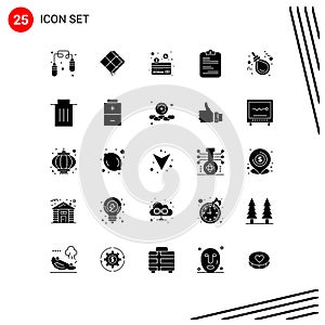 Modern Set of 25 Solid Glyphs Pictograph of gallows, document, card, checklist, medical