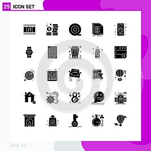 Modern Set of 25 Solid Glyphs Pictograph of phone, gadget, tape, application, listing