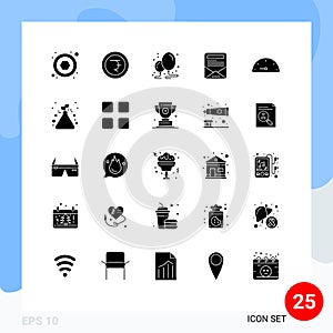 Modern Set of 25 Solid Glyphs Pictograph of science, performance, decoration, gauge, newsletter
