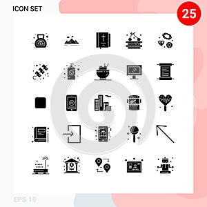 Modern Set of 25 Solid Glyphs Pictograph of tart, religion, goal, cross, bible