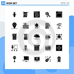 Modern Set of 25 Solid Glyphs and symbols such as app, tennis, paper, racket, preferences