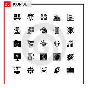 Modern Set of 25 Solid Glyphs and symbols such as buy, food, wifi, bruschetta, data