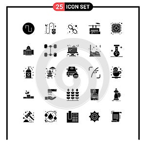 Modern Set of 25 Solid Glyphs and symbols such as hardware, travel, hyperlink, transport, chair lift