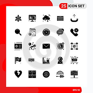 Modern Set of 25 Solid Glyphs and symbols such as outgoing, shopping, internet, code, bar