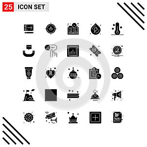 Modern Set of 25 Solid Glyphs and symbols such as temperature, power, strategy, water, droop