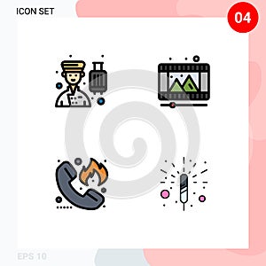 Modern Set of 4 Filledline Flat Colors Pictograph of avatar, call, professional, play store, fire