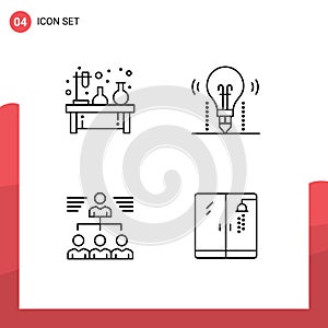 Modern Set of 4 Filledline Flat Colors Pictograph of chemistry, science, lab, bulb, team