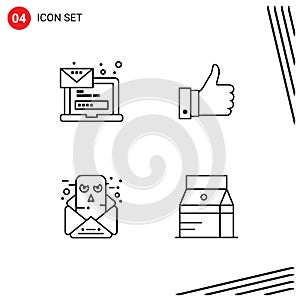 Modern Set of 4 Filledline Flat Colors Pictograph of computer, chat, message, remarks, conversation