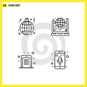 Modern Set of 4 Filledline Flat Colors Pictograph of globe, marketing, lamp, net, code