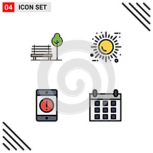 Modern Set of 4 Filledline Flat Colors and symbols such as banch, alert, hotel, eco, devices