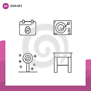 Modern Set of 4 Filledline Flat Colors and symbols such as calender, confect, day, phonograph, lollipop