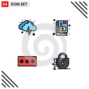 Modern Set of 4 Filledline Flat Colors and symbols such as cloud, code, weather, education, passkey