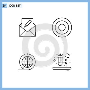 Modern Set of 4 Filledline Flat Colors and symbols such as compose, global business, envelope, interface, global