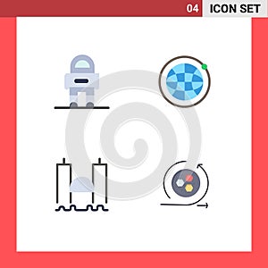 Modern Set of 4 Flat Icons Pictograph of astronaut, harbor, suit, world, river