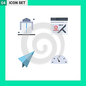 Modern Set of 4 Flat Icons Pictograph of belt, plane, web, map, performance