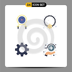 Modern Set of 4 Flat Icons Pictograph of fast, pendant, intensity, locket, cog