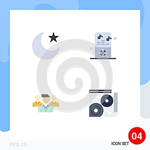 Modern Set of 4 Flat Icons Pictograph of moon, friendzone, ipod, player, map