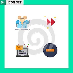 Modern Set of 4 Flat Icons Pictograph of team, email, meeting, forward, message