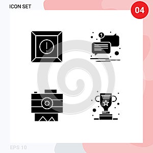 Modern Set of 4 Solid Glyphs Pictograph of box, cam, chat, unread, award