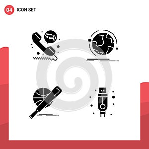 Modern Set of 4 Solid Glyphs Pictograph of call deflection, basket, globe, connection, game