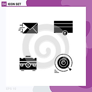 Modern Set of 4 Solid Glyphs Pictograph of email, business, finance, up, portfolio