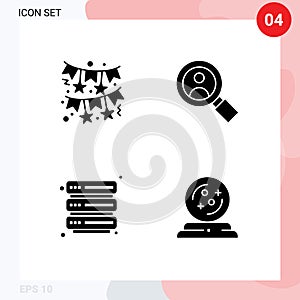 Modern Set of 4 Solid Glyphs and symbols such as bow, security, night party, user, mage