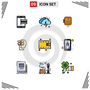 Modern Set of 9 Filledline Flat Colors and symbols such as male, data, weather, unbox, transformer