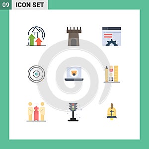 Modern Set of 9 Flat Colors and symbols such as video, multimedia, server, learning, plenet