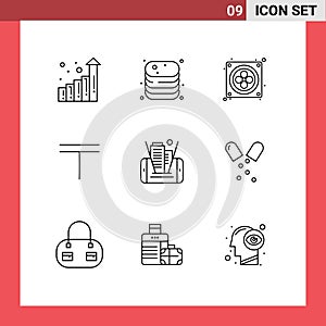 Modern Set of 9 Outlines Pictograph of technology, mobile, computer, money, currency