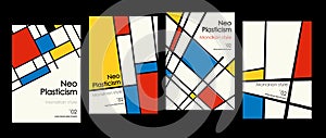Modern set of covers, posters inspired by Mondrian s postmodern. Neoplasticism, Bauhaus. Useful for web background