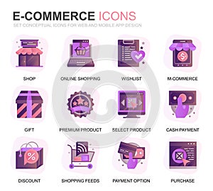 Modern Set E-Commerce and Shopping Gradient Flat Icons for Website and Mobile Apps. Contains such Icons as Delivery