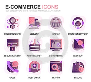 Modern Set E-Commerce and Shopping Gradient Flat Icons for Website and Mobile Apps. Contains such Icons as Delivery