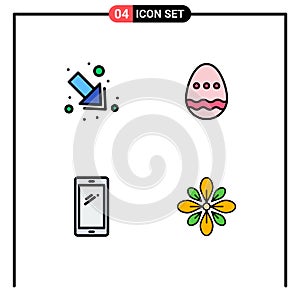 Modern Set of 4 Filledline Flat Colors Pictograph of arrow, mobile, decoration, egg, iphone