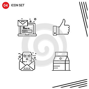 Modern Set of 4 Filledline Flat Colors Pictograph of computer, chat, message, remarks, conversation photo
