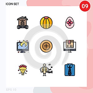 Modern Set of 9 Filledline Flat Colors and symbols such as add, lost, toy, screen, egg
