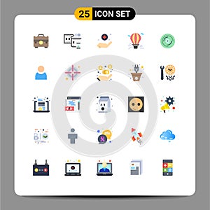 Modern Set of 25 Flat Colors and symbols such as dj, travel, handcare, airballoon, air photo