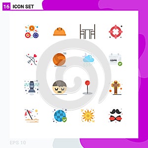 Modern Set of 16 Flat Colors and symbols such as love, lifebuoy, chair, life, table