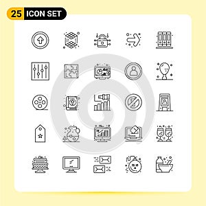 Modern Set of 25 Lines and symbols such as library, books, louck, right, arrow photo