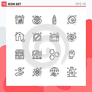 Modern Set of 16 Outlines Pictograph of check, plant, recreation, cell, animal