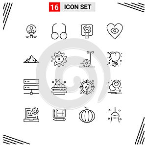 Stock Vector Icon Pack of 16 Line Signs and Symbols for love, eye, glasses, screen, tuch