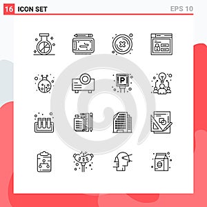 Modern Set of 16 Outlines and symbols such as insect, louck, wacom, web, button photo
