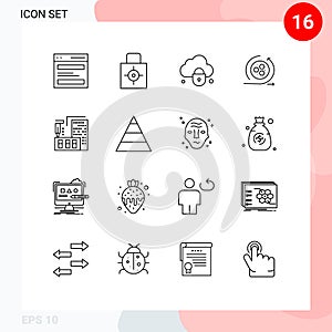 Modern Set of 16 Outlines and symbols such as scince, api, security, modeling, lock photo