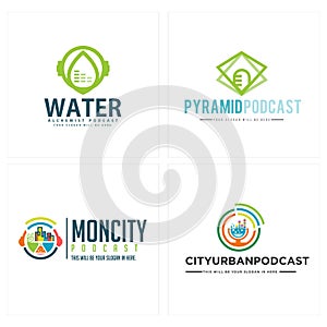 Modern set of podcast urban city logo design