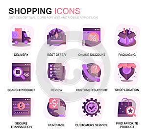 Modern Set Shopping and E-Commerce Gradient Flat Icons for Website and Mobile Apps. Contains such Icons as Delivery