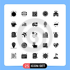 Modern Set of 25 Solid Glyphs Pictograph of exterior, wall clock, comment, time, dinner