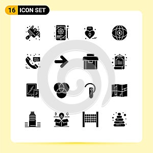 Modern Set of 16 Solid Glyphs Pictograph of hospital call, dollar, louck, internet, world photo
